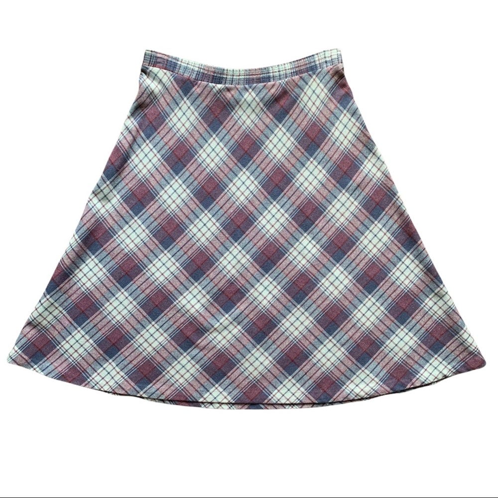 Vintage 80s 90s plaid light blue, blue and purple skirt